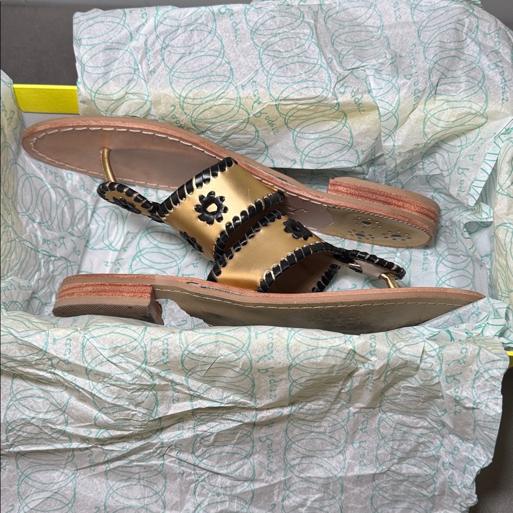 Jack Rogers Signature Spirit Sandals Gold & Black Size 8 - Picture 16 of 16